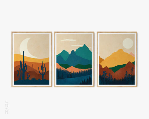 Bộ 3 Tranh Hiện Đại Giữa Thế Kỷ - Mid Century Modern Phong cảnh, sa mạc, xương rồng...